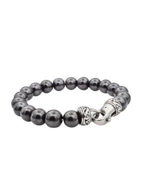 Mens Blackjack Genuine Hematite Stainless Steel Beaded Bracelet